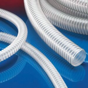 NORRES AIRDUC PUR-INOX 355 FOOD-AS (HD) - HIGHLY ABRASION-RESISTANT, HEAVY DUTY REINFORCED WITH STAINLESS STEEL (INOX), MICROBER RESISTANT, FOOD AND PHARMACEUTICAL, ANTISTATIC PREMIUM ETHER-POLYURETHANE HOSE